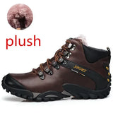 Black Brown Leather Outdoor Hiking Shoes Men's Waterproof Trekking Warm Boots for Winter Forest Hunting Camping MartLion Dark brown Plush 39 