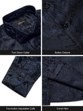 Luxury Blue Black Paisley Silk Shirts Men's Long Sleeve Wedding Party Prom Tuxedo Dress Casual Designer Clothing MartLion   