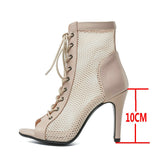 High Heels Hollow Mesh Sandals Summer Trend Comfort Peep Toe Boots Stilettos Jazz Dance Female Shoes Mart Lion Apricot-10cm 37 China