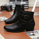 Leather Chelsea Boots Men White Dress Boots Men Casual High top Buckle Strap Formal Shoes Men Motorcycle Boots MartLion