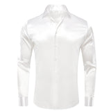 Hi-Tie Plain Satin Silk Men's Dress Shirts Long Sleeve Suit Shirt Casual Formal Blouse Pure Solid Rose Gold Peach Pink Mint White MartLion CY-1513 S 