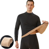 Winter Thermal Underwear Men's Mock-neck First Layer 2 Pieces Under Panties and Undershirts Keep Warm Clothing Elastic MartLion Men black L(45-55kg) 