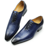 Men's Shoes Luxury Oxford Genuine Leather Handmade Black Blue Prints Lace Up Pointed Toe Wedding Office Formal Dress MartLion   