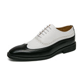 Patchwork Leather Dress Shoes Men's Brouge Casual Formal Elegant Sapato Social Masculino Mart Lion Black white 38 