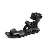Luxury Flat Sandals Men's Summer Designer White Roman Sandals Open-toe Shoes Light Leather MartLion Black 53321 39 