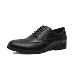 Men's pointed toe shoes oxford formal leather shoes dress brogue flat wedding Mart Lion Black 38 