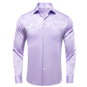 Hi-Tie Lilac Purple Silk Men's Shirt Long Sleeves Lapel Over shirt Soft Breathable Wedding Banquet MartLion CY-1645 S 