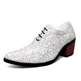 Luxury Gold Men's High Heel Leather Shoes Moccasins Designer Pointed Dress Wedding Formal MartLion White 827 38 