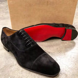 Red Sole Men's Shoes Black Flock Derby Breathable Lace-up Handmade Pour Hommes MartLion   
