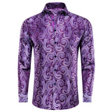 Lilac Mauve Lavender Purple Silk Men's Shirts Luxury Lapel Long Sleeve Dress Shirt Jacquard Blouse Wedding Prom MartLion CY-1079 S 