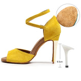 Woman Latin Ballroom Yellow Modern Leather Dance Shoes MartLion silk slim-8.5cm 8.5 