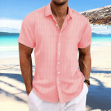 Cross-border men's linen striped jacquard casual loose short-sleeved shirt MartLion   