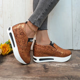 Leopard Print Loafers Shoes Women Spring Slip-On Hidden Heels Sneakers Pu Leather Chunky Platform Sports Ladies MartLion   