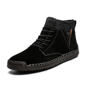 Autumn Winter Retro High-top Men's Casual Shoes Suede Leather Flat MartLion black 7009 38 CHINA