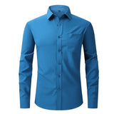 Men's White Blue Yellow Red Shirts Fit Long Sleeve Shirt Men Formal Wedding Elastic Shirt Male MartLion