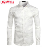 Men's Floral Black Dress Shirts Stylish Long Sleeve Steampunk arty Club Bar Social Shirt Chemise Homme Mart Lion LC23 White USA S 