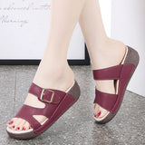 Women's Wedge Heeled Sandals Casual Open Toe Platform Slipper Slip Heel Height 4.0cm MartLion WineZN05 11 