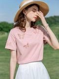 Summer Cool Tech Embroidery Soft T-shirts Gentle Slim Oneck Short Sleeve Cotton Woman Clothes Mart Lion Pink M China