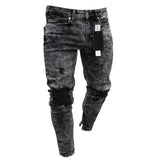 Jeans Men Pants Wash Solid Color Multi Pockets Denim Mid Waist Cargo Jeans MartLion FF0005 XXXL Waist 96cm 