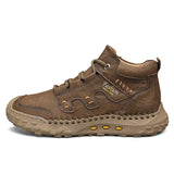 Microfiber Leather Men's Boots Outdoor Sports Non-slip High-top Hiking Shoes Optional Plush Winter MartLion Khaki(No plush) 38(24.0CM) 