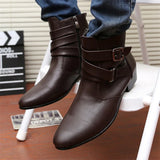 Leather Chelsea Boots Men White Dress Boots Men Casual High top Buckle Strap Formal Shoes Men Motorcycle Boots