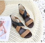 Fish Mouth Leather Platform Women's Sandals Weave Wedge Heel Ladies Shoes Zipper Casual Beach Roman MartLion   