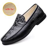 Genuine Leather Men's Loafers Slip On Casual Footwear Moccasins Winter Shoes With Mart Lion   
