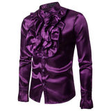 Men's Satin Shirts Slim Fit Tuxedo Vampire Steampunk Gothic Dress Shirt Ruffled Medieval Shirt Party Halloween Clothing MartLion Purple S 