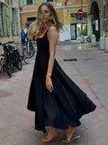 Square Collar Maxi Dress For Women Black Spaghetti Strap  Waist Dress Female Slim Elegant Party Clubwear MartLion   