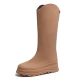 Women Rainboots PVC Waterproof Rubber Warm Fur Boots Non-slip Wear-resistant Knee-high Boots Zapatos Mujer MartLion khaki 36 