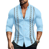 Men's Clothes Casual Solid Color T-shirt Pullover Button Turn-down Collar Daily Tops Long Sleeve Shirt Men Clothing MartLion   