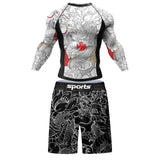 Compression MMA Rashguard T-shirt Men's Running Suit Muay Thai Shorts Rash Guard Sports Gym Bjj Gi Boxing Jerseys 4pcs/Sets MartLion F M 160-170cm 