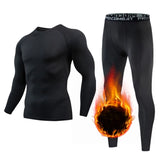 Winter Warm Fleece Long Johns Men's Thermal Underwear Thermo Leggings Thermal Shirts Tights Pajama Thermal Clothing MartLion 05-all black S 