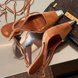 Star style Women Sandals Elegant Pointed toe Slingback Summer Office Lady Shoes High heels Gladiator Mart Lion Brown- heel 9cm 34 