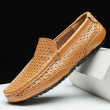 Men's Casual Leather Shoes Summer Luxury Brand Loafers Moccasins Hollow Out Breathable Slip on Driving Mart Lion   