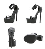 Liyke Black Patent Leather Ankle Strap Women 16CM Sandals Platform Open Toe Party Stripper Heels Pole Dance Shoes Mart Lion   