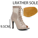 Latin Stiletto Women's Dance High-heeled Shoes Shoes Outer Large Mesh Boots Fish Mouth Modern MartLion Beige 9.5cm leather 41 