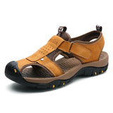 Genuine Leather Men's Sandals Summer Outdoor Casual Slippers Walking Shoes Sneakers MartLion Yellow Brown 38 