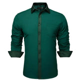  Designer Shirts Men's Silk Satin Dark Green Teal Solid Long Sleeve Button Down Collar Blouses Slim Fit Tops Barry Wang MartLion - Mart Lion