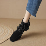 Winter Sheep Suede Women Shoes Square Toe Retro Lace Up Short Boots Chunky Heel High Heel MartLion   