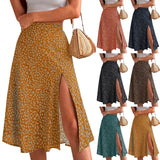 women long skirt summer Versatile floral skirt Casual Wrap Middle dresses classic beach MartLion   