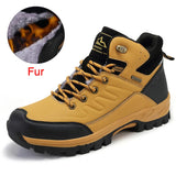 Winter Men's Snow Boots Warm Plush Waterproof Leather Ankle Boots Non-slip Men's Hiking Boots MartLion 01 Yellow Brown 7 