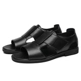 Leather Shoes Men's Sandals Summer Holiday Shoes Flat Cow Leather Footwear Black MartLion Black 7 