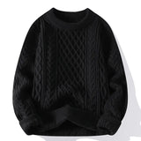 Men's Knitted Sweatshirts Crewneck Sweater Pullover Jumpers Green Clothing Autumn Winter Tops MartLion Black M 