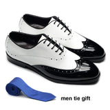 Formal Oxfords Shoes Men's White Black Real Cow Patent Leather Lace-up Wingtip Toe Brogue Wedding Dress Mart Lion White with black EUR 38 