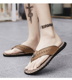 Summer Men's Flip-Flop Luxury Genuine Leather Flat Bottom Slippers