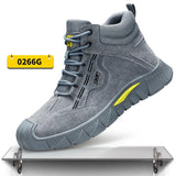 light weight work shoes leather safety shoes men's work casual steel toe anti puncture sneakers MartLion C0266G Grey High 37 