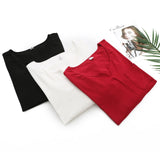 Basic Cotton Both Sides Split T-Shirt Women's Autumn Winter Casual Clothing Long Sleeve Tees Single Pocket V-Neck Tops MartLion   