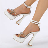 Liyke Summer 13.5CM Sandals Ladies Crystal Rivet PVC Transparent Open Toe Platform High Heels Women Party Stripper Shoes Mart Lion   