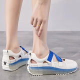 Summer Shoes Women Sandals Thick Sole Genuine Leather Black White Blue Height Increasing 4cm MartLion   